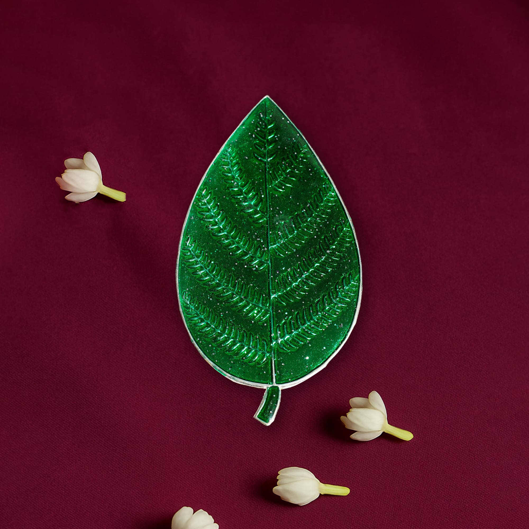 Handcrafted Silver Vidyach Paan Plate with Green Enamel – 10.5 cm