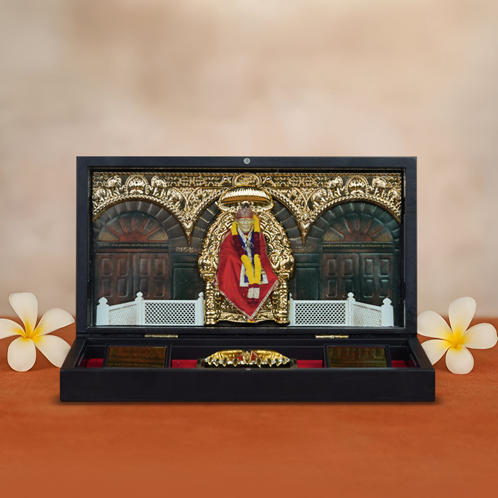 Divine Sai Baba Gold Plated Frame with Charan Paduka & Gift Box – Spiritual Gift
