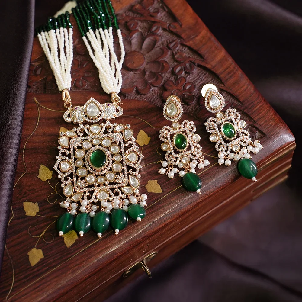 Traditional Green Kundan & Pearl Set